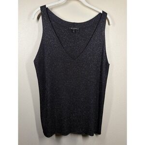St. John Evening Black Sparkle Sleeveless Tank Top Blouse Elegant Scoop Neck XL